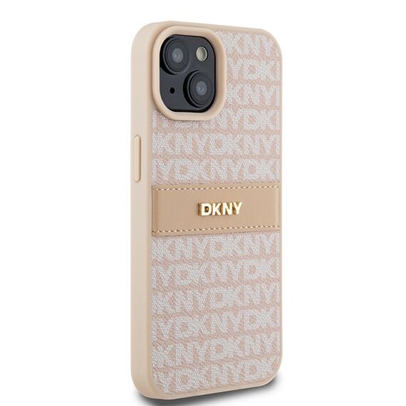 DKNY Leather Mono Stripe &amp; Metal Logo Case for iPhone 15 Plus / 14 Plus - Pink | Techbox