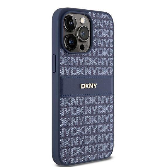 DKNY Leather Mono Stripe &amp; Metal Logo case for iPhone 15 Pro Max - blue