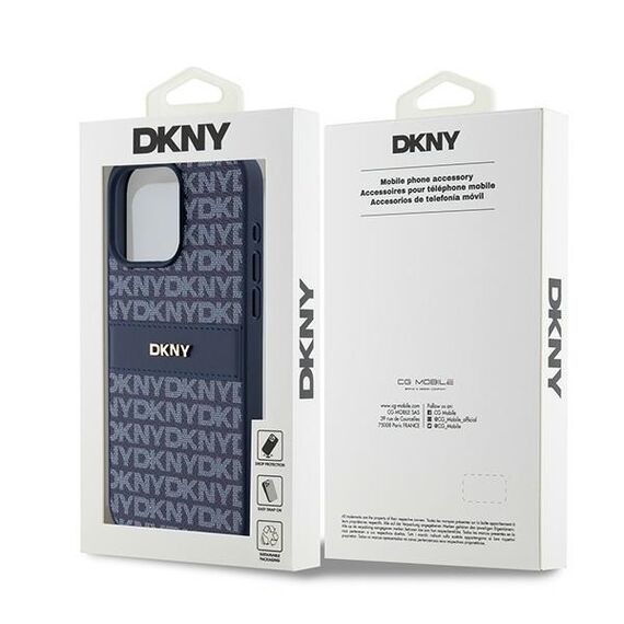 DKNY Leather Mono Stripe &amp; Metal Logo case for iPhone 15 Pro Max - blue