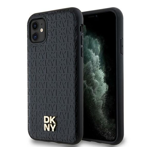 DKNY Leather Monogram Pattern Metal Logo MagSafe Case for iPhone 11 / Xr - Black - Uncategorized Cases (2) - Cases - Techbox