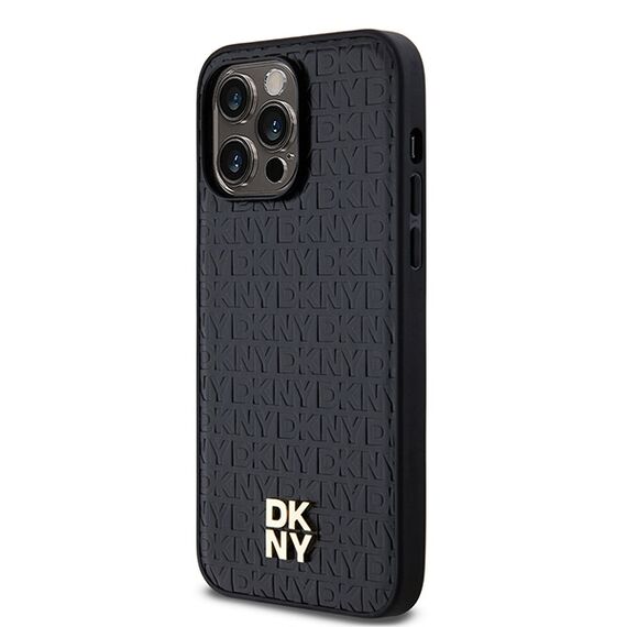 DKNY Leather Monogram Pattern Metal Logo MagSafe Case for iPhone 14 Pro Max - Black | Techbox