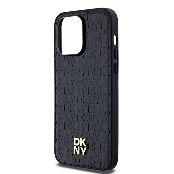 DKNY Leather Monogram Pattern Metal Logo MagSafe Case for iPhone 14 Pro Max - Black | Techbox