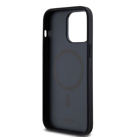 DKNY Leather Monogram Pattern Metal Logo MagSafe Case for iPhone 14 Pro Max - Black | Techbox