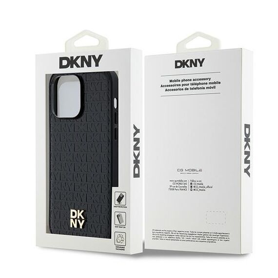 DKNY Leather Monogram Pattern Metal Logo MagSafe Case for iPhone 14 Pro Max - Black | Techbox
