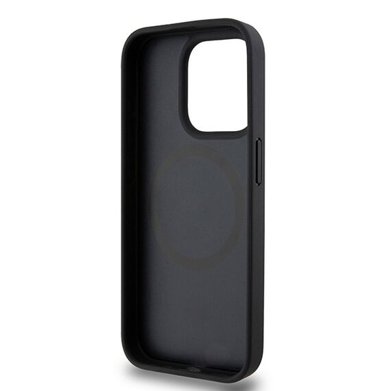 DKNY Leather Monogram Pattern Metal Logo MagSafe Case for iPhone 15 Pro - Black | Techbox