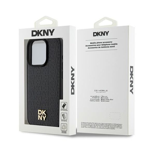 DKNY Leather Monogram Pattern Metal Logo MagSafe Case for iPhone 15 Pro - Black | Techbox