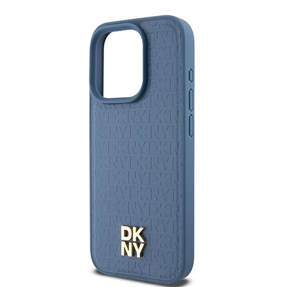 DKNY Leather Monogram Pattern Metal Logo MagSafe Case for iPhone 15 Pro - Blue | Techbox