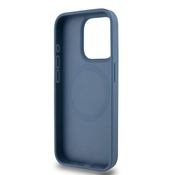 DKNY Leather Monogram Pattern Metal Logo MagSafe Case for iPhone 15 Pro - Blue | Techbox