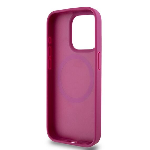 DKNY Leather Monogram Pattern Metal Logo MagSafe Case for iPhone 15 Pro - Pink | Techbox