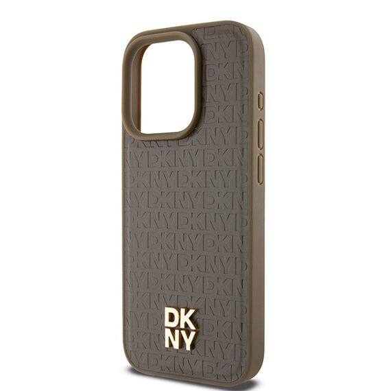 DKNY Leather Pattern Metal Logo MagSafe case for iPhone 14 Pro Max - brown | Techbox