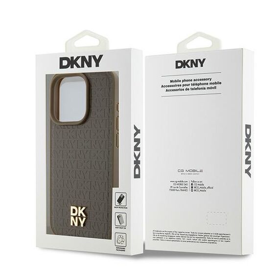 DKNY Leather Pattern Metal Logo MagSafe case for iPhone 14 Pro Max - brown | Techbox