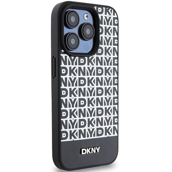 DKNY Leather Printed Pattern Metal Logo MagSafe Case for iPhone 15 Pro - Black | Techbox