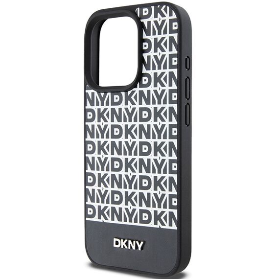 DKNY Leather Printed Pattern Metal Logo MagSafe Case for iPhone 15 Pro - Black | Techbox