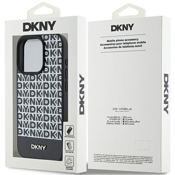 DKNY Leather Printed Pattern Metal Logo MagSafe Case for iPhone 15 Pro - Black | Techbox