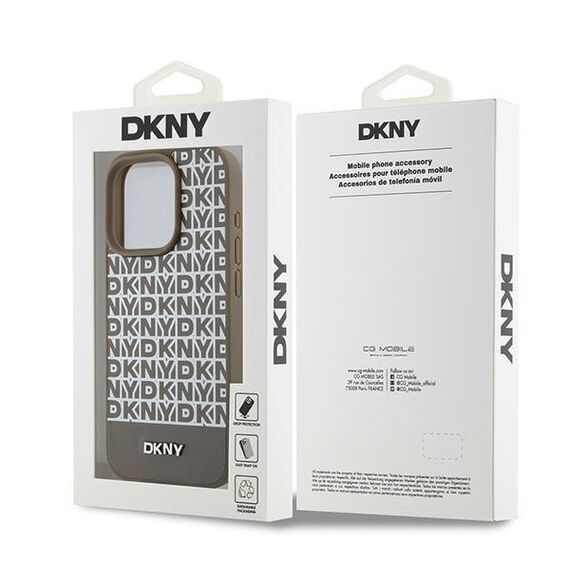 DKNY Leather Printed Pattern Metal Logo MagSafe Case for iPhone 15 Pro - Brown | Techbox