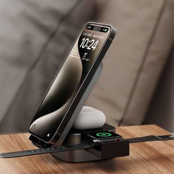 Dudao A11Pro+ 15W 3in1 Inductive Charger for Phone/Smartwatch/Headphones - Black | Techbox