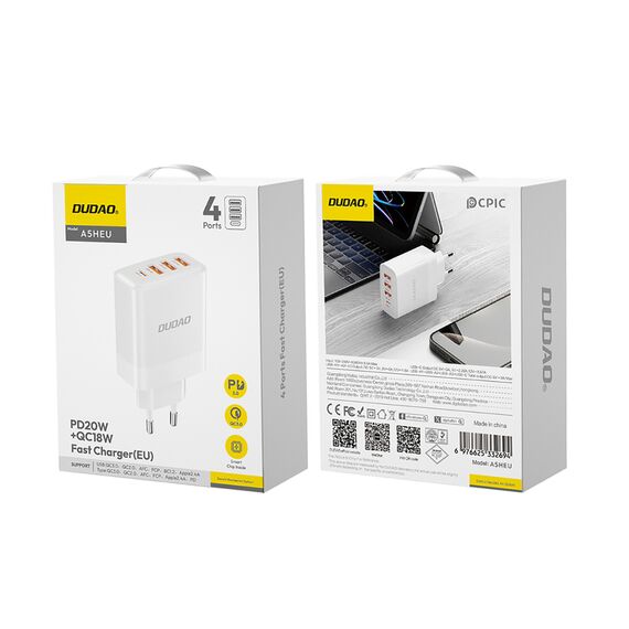 Dudao A5HEU network charger 3x USB-A 1x USB-C PD20W - white | Techbox