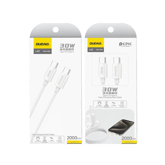 Dudao L4C USB-C / USB-C 30W 2m Cable - White | Techbox