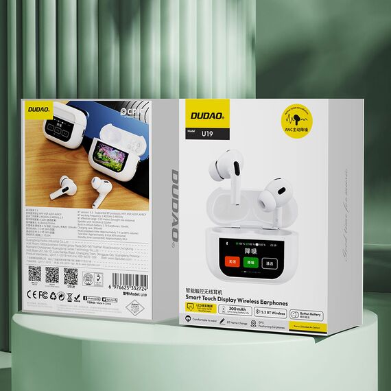 Dudao U19 in-ear TWS wireless Bluetooth 5.3 headphones with LED display - white | Techbox