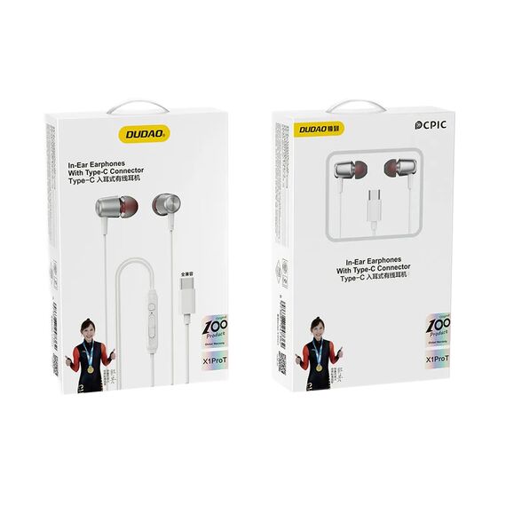 Dudao X1PROT In-Ear Wired USB-C Headphones 1.2m - White | Techbox
