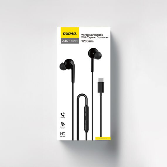 Dudao X3C+ Wired USB-C In-Ear Headphones 1.2m - Black - Headsets - Speakers & Headphones - Techbox