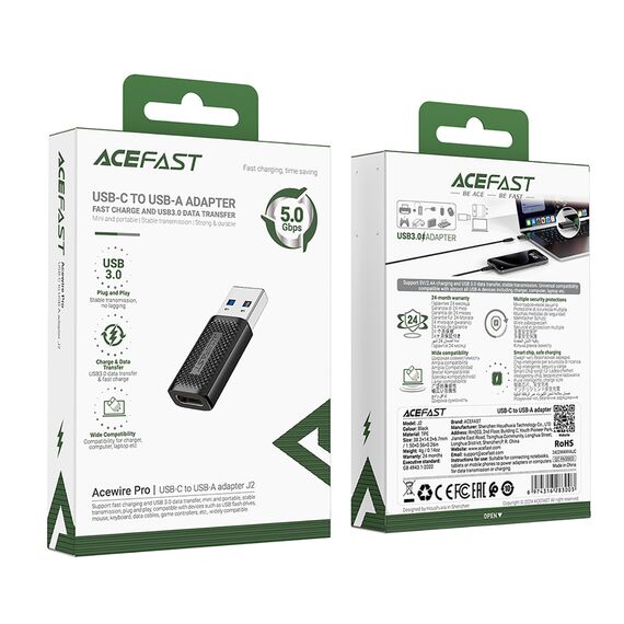 Acefast J2 USB-C 3.0 (Female) to USB-A 3.0 (Male) 5Gb/s Adapter - Black