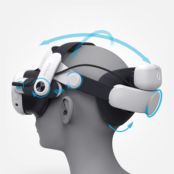 BoboVR M3 Pro strain relief strap for Meta Quest 3 VR goggles + BoboVR B2 battery - white and black