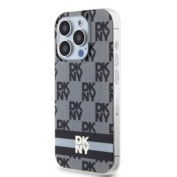 DKNY IML Checkered Mono Pattern &amp; Printed Stripes MagSafe Case for iPhone 15 Pro Max - Black