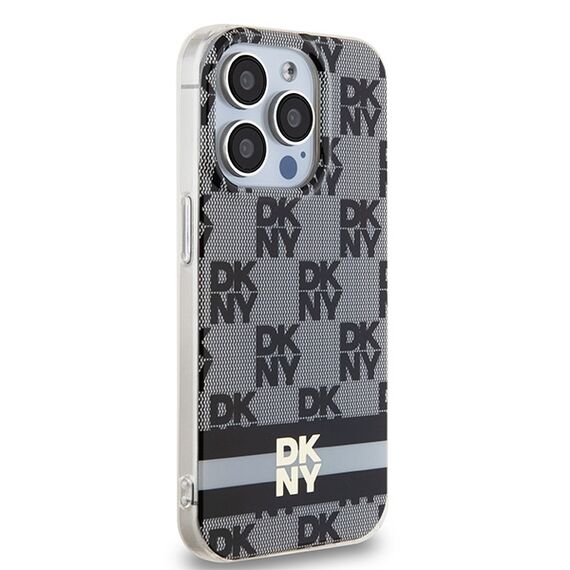 DKNY IML Checkered Mono Pattern &amp; Printed Stripes MagSafe Case for iPhone 15 Pro Max - Black