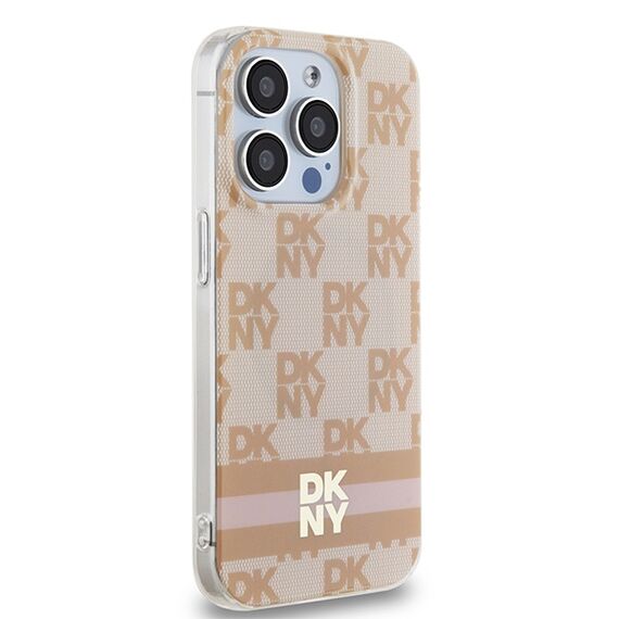 DKNY IML Checkered Mono Pattern &amp; Printed Stripes MagSafe case for iPhone 15 Pro Max - pink
