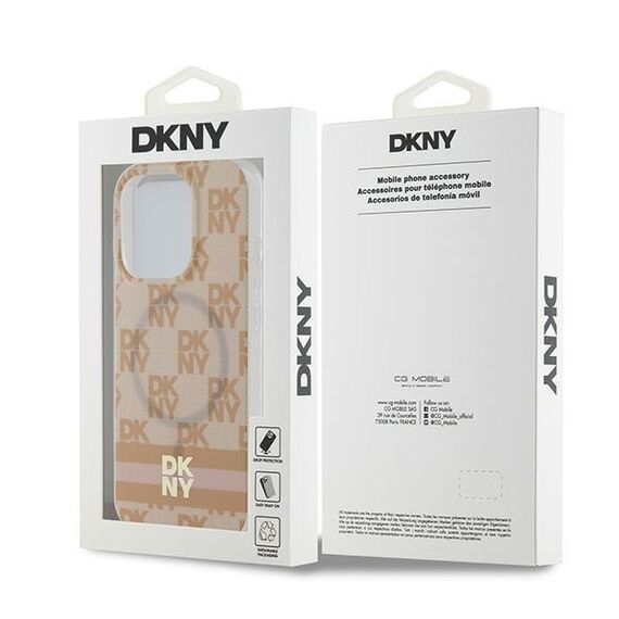 DKNY IML Checkered Mono Pattern &amp; Printed Stripes MagSafe case for iPhone 15 Pro Max - pink