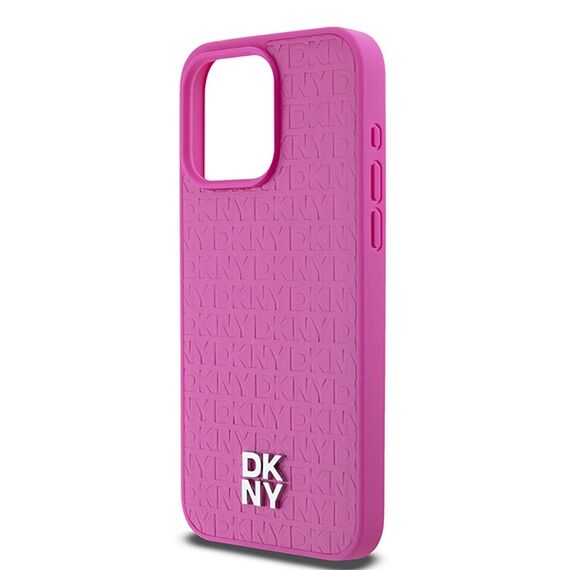 DKNY Leather Monogram Pattern Metal Logo MagSafe Case for iPhone 15 Pro Max - Pink | Techbox
