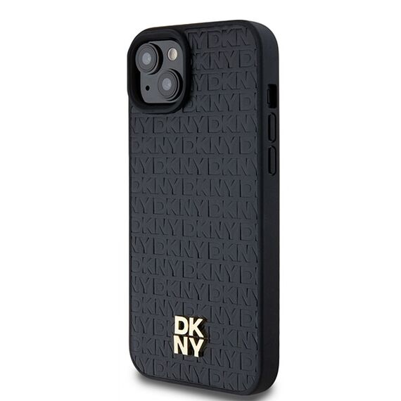 DKNY Leather Pattern Metal Logo MagSafe Case for iPhone 15/14/13 - Black | Techbox