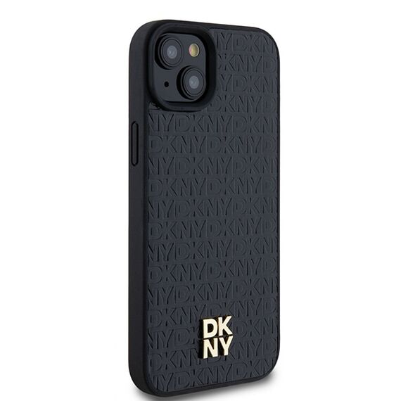 DKNY Leather Pattern Metal Logo MagSafe Case for iPhone 15/14/13 - Black | Techbox