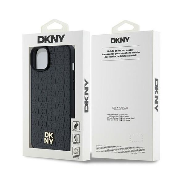 DKNY Leather Pattern Metal Logo MagSafe Case for iPhone 15/14/13 - Black | Techbox