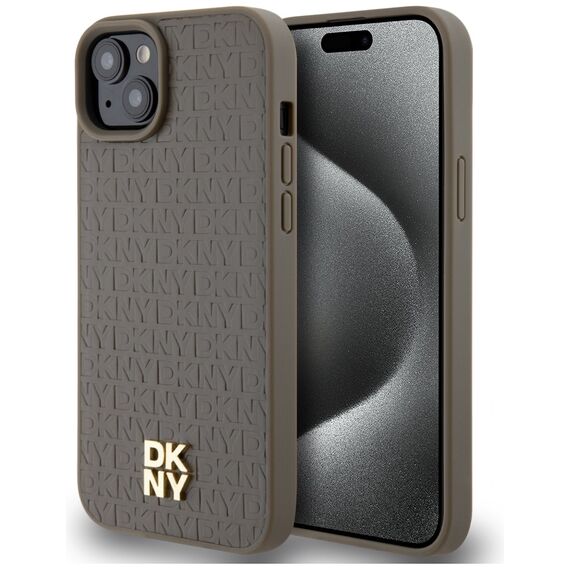 DKNY Leather Pattern Metal Logo MagSafe case for iPhone 15 / 14 / 13 - brown | Techbox