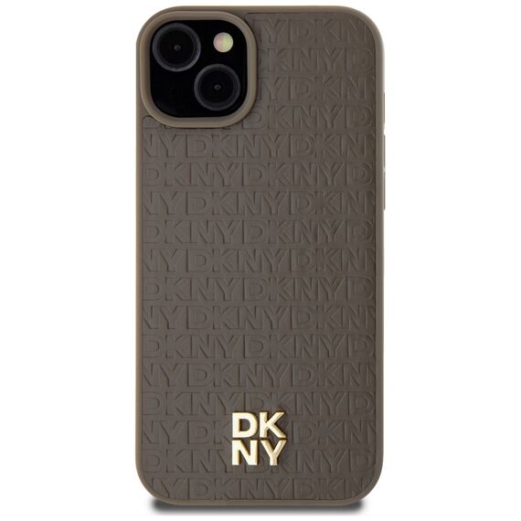 DKNY Leather Pattern Metal Logo MagSafe case for iPhone 15 / 14 / 13 - brown | Techbox