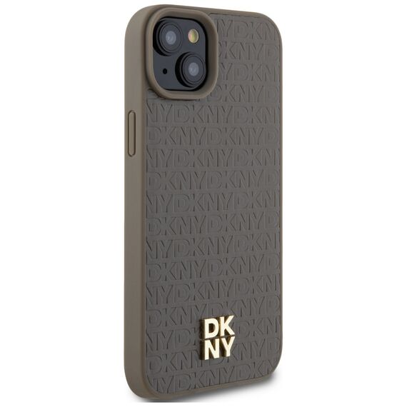 DKNY Leather Pattern Metal Logo MagSafe case for iPhone 15 / 14 / 13 - brown | Techbox
