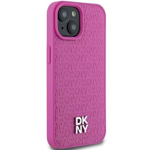 DKNY Leather Pattern Metal Logo MagSafe case for iPhone 15 / 14 / 13 - pink | Techbox