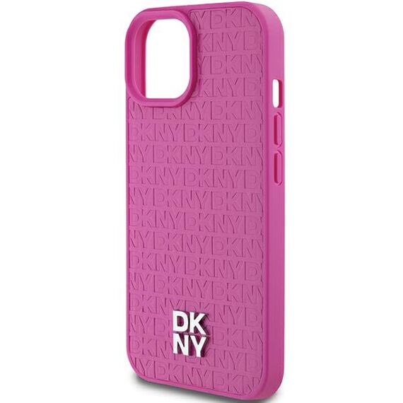 DKNY Leather Pattern Metal Logo MagSafe case for iPhone 15 / 14 / 13 - pink | Techbox