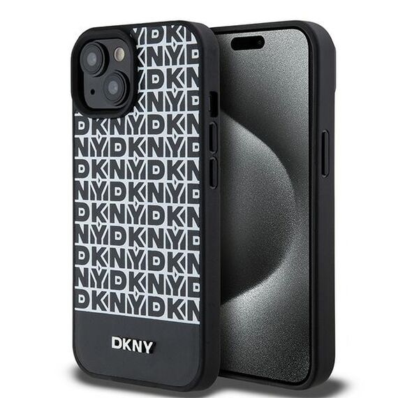 DKNY Leather Printed Pattern Metal Logo MagSafe Case for iPhone 15/14/13 - Black - Apple Cases - Cases - Techbox