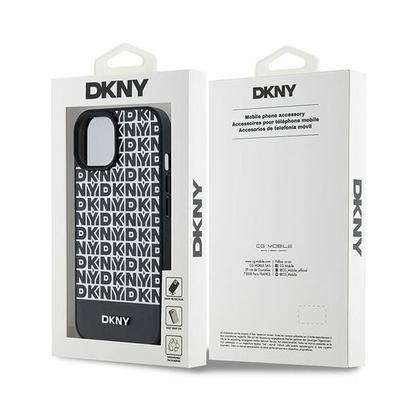 DKNY Leather Printed Pattern Metal Logo MagSafe Case for iPhone 15/14/13 - Black - Apple Cases - Cases - Techbox