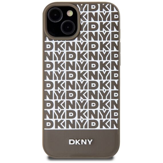 DKNY Leather Printed Pattern Metal Logo MagSafe Case for iPhone 15/14/13 - Brown - Apple Cases - Cases - Techbox
