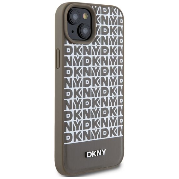 DKNY Leather Printed Pattern Metal Logo MagSafe Case for iPhone 15/14/13 - Brown - Apple Cases - Cases - Techbox
