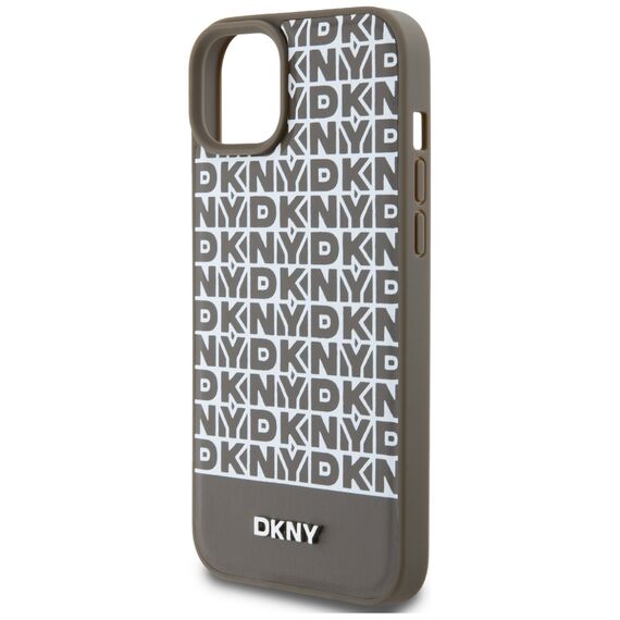 DKNY Leather Printed Pattern Metal Logo MagSafe Case for iPhone 15/14/13 - Brown - Apple Cases - Cases - Techbox