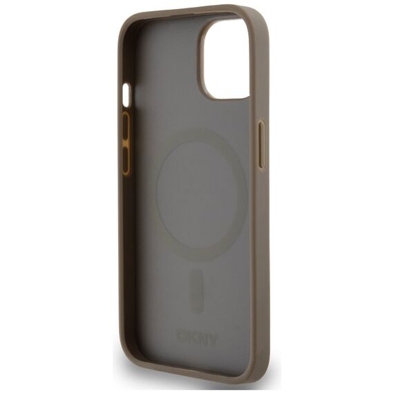 DKNY Leather Printed Pattern Metal Logo MagSafe Case for iPhone 15/14/13 - Brown - Apple Cases - Cases - Techbox