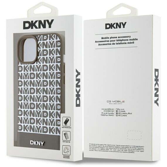DKNY Leather Printed Pattern Metal Logo MagSafe Case for iPhone 15/14/13 - Brown - Apple Cases - Cases - Techbox