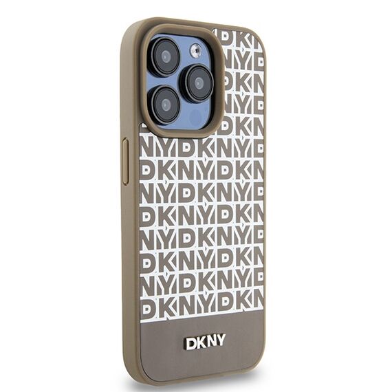 DKNY Leather Printed Pattern Metal Logo MagSafe Case for iPhone 15 Pro Max - Brown | Techbox