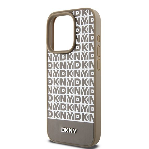 DKNY Leather Printed Pattern Metal Logo MagSafe Case for iPhone 15 Pro Max - Brown | Techbox