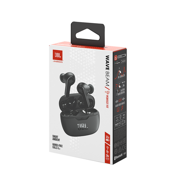 JBL Wave Beam wireless in-ear headphones Bluetooth 5.2 IP54 IPX2 - black - Headsets - Speakers & Headphones - Techbox